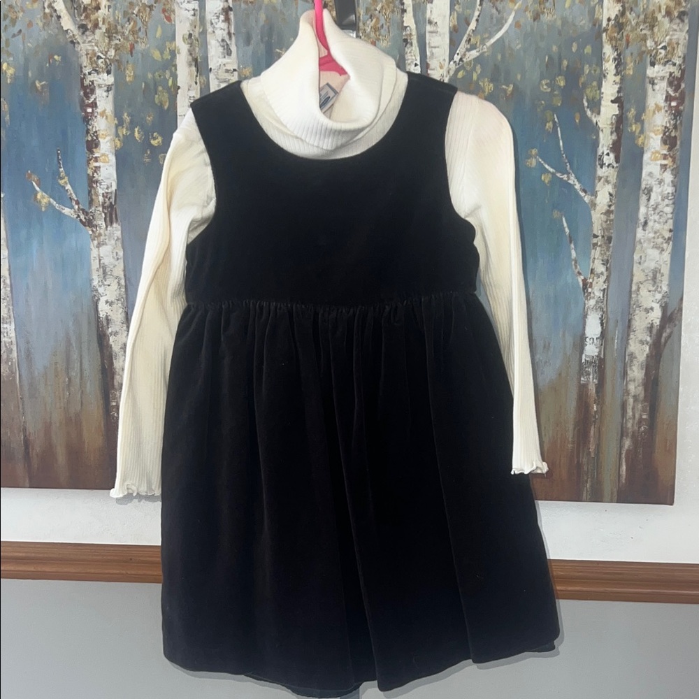 Old Navy White Ribbed Turtleneck with Black Velvet Dress